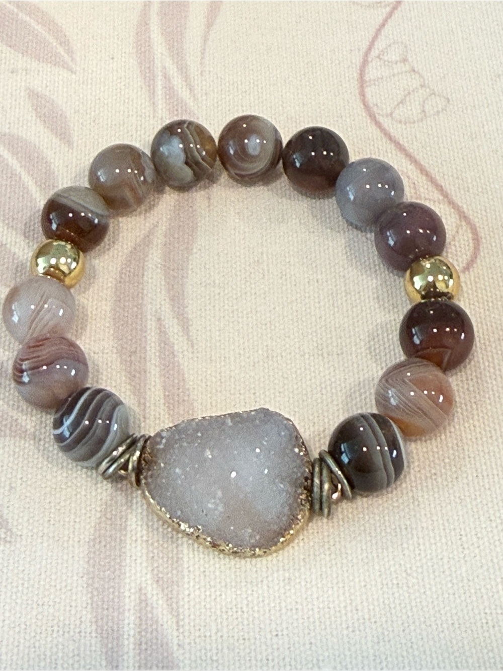 Natural Druzy and Botswana Agate Bracelet